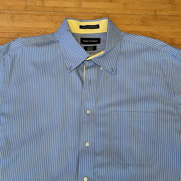 NWOT Paul Fredrick Non-iron Cotton Windowpane Dress Shirt With Contrast Trim - Picture 4 of 9